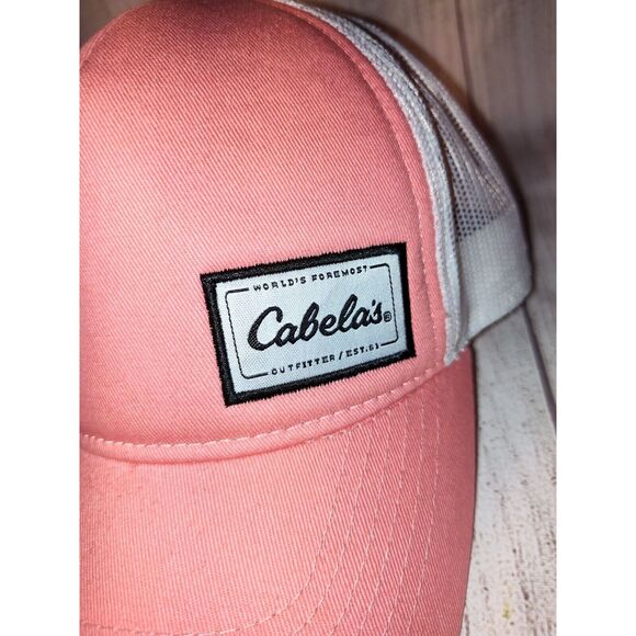 Cabela's 5-Panel Mesh-Back Trucker Cap Ladies Fit Snap Back Hat Pink/White OS - Picture 5 of 8
